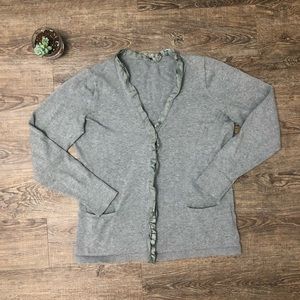 Tahari Cotton Cardigan with Ruffle Trim